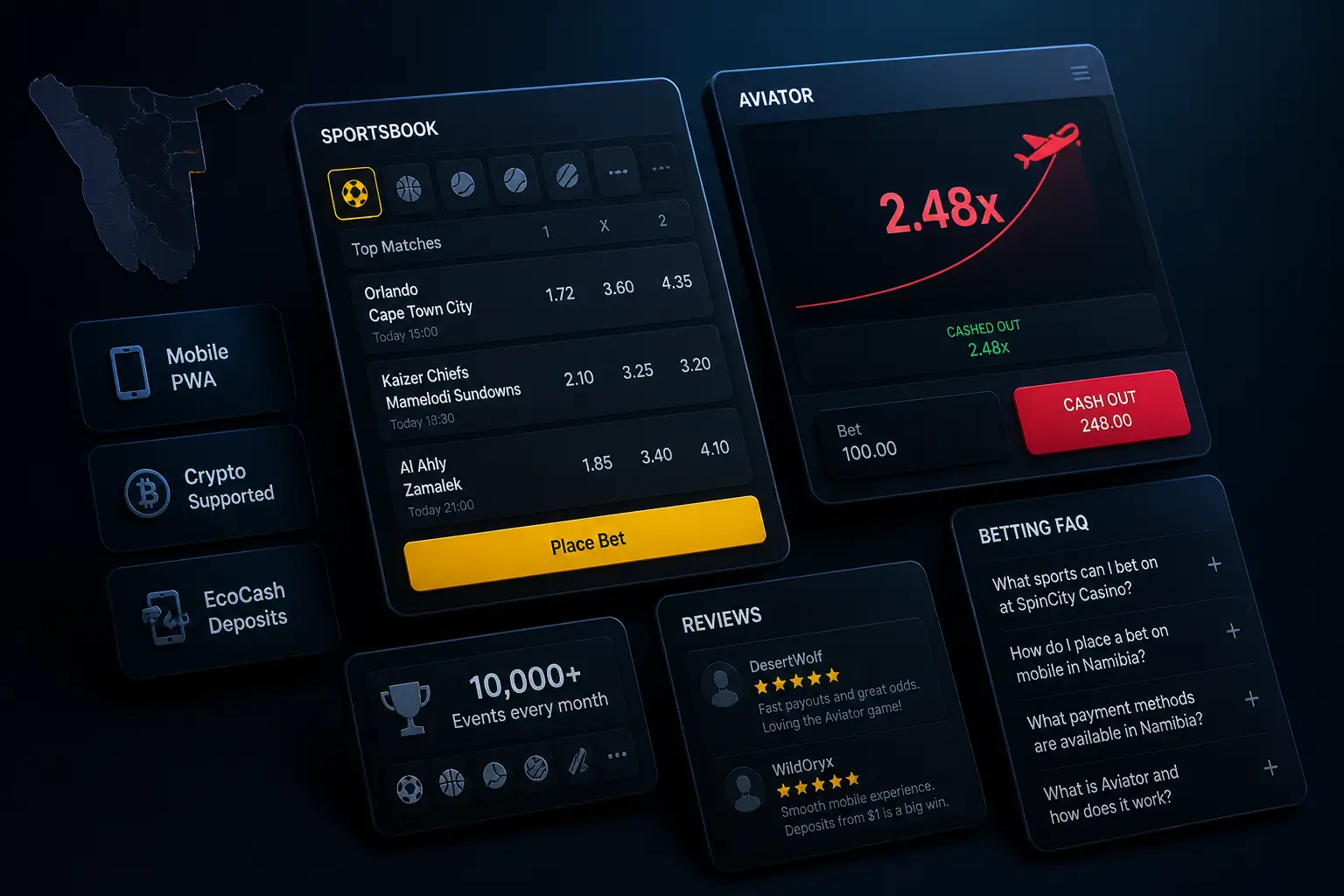Spin City Betting: Sports & Aviator in Namibia visual guide for SpinCity Casino